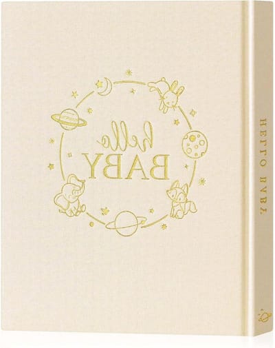 Allecto Plus - Babygeheugenboek met harde kaft voor nieuwe ouders - 5-jarig dagboek en fotoalbum - beige - jongens en meisjes - mijlpaalboek voor pasgeboren baby's