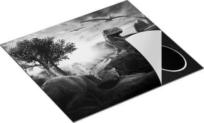 Chefcare Inductie Beschermer Dinosauriërs in de Natuur - Dino's - Zwart Wit - 60x50 cm - Afdekplaat Inductie - Kookplaat Beschermer - Inductie Mat