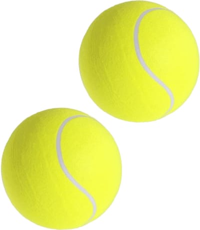 Mega tennisbal XXL - 2x - geel - 22 cm - grote tennisballen - speelgoed/sportartikelen - Buitenspeelgoed/sportief speelgoed - Tennissen