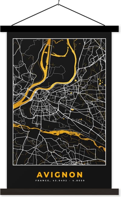 Posterhanger incl. Poster 40x60 cm - Schoolplaat - Stadskaart – Plattegrond – Avignon - Kaart – Frankrijk - Textielposter - Zwarte latten - Stadskaart