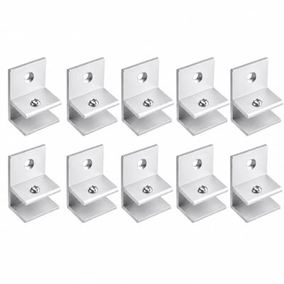 Set van 8 F-vormige glazen klemmen, wandgemonteerde glazen plankondersteuningen, spiegelplankpaneelhoudende beugels, 10-12mm klemmen（Zilver)
