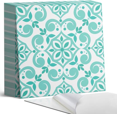 Coloray Plaktegels - Stijlvol plantenpatroon Zelfklevende Tegels - 20 cm x 20 cm - Turkoois Plaktegels - 20 stuks - Vierkant PVC Tegels - Plaktegels Badkamer - Plaktegels Vloer - Vinyl Tegels - Wandtegel Zelfklevend