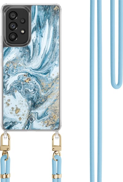 Casimoda® hoesje met koord - Geschikt voor Samsung A53 - Marble Sea - Afneembaar koord - TPU/polycarbonaat - Blauw