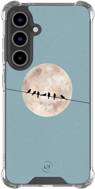Shockproof hoesje - Geschikt voor Samsung Galaxy S24 FE - Moon birds - Extra sterke case - TPU/polycarbonaat - Print / Illustratie - Blauw, Transparant