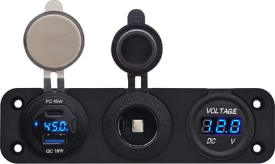 ProRide 12V USB Autolader 2 Poorten - 45W/QC3.0 - Voltmeter en 12V/24V Sigarettenplug - Drievoudig inbouw