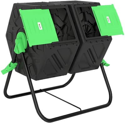 Compostvat - Compostbak met 2 Compartimenten - 360° Draaibaar - 130L - met Ventilatiesysteem - Groenafval - Compost - Compostbakje - Composter - Afval & Recycling - Afvalbak - Tuin - voor Buiten en Keuken- Groen + Zwart