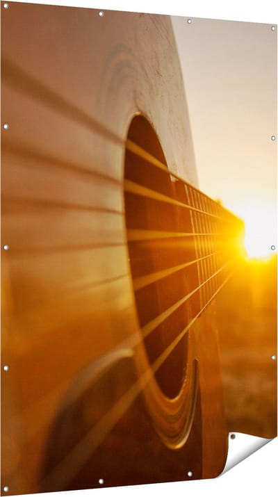 Gards Tuinposter Gitaar Spelen tijdens Zonsondergang - 120x180 cm - Tuindoek - Tuindecoratie - Wanddecoratie buiten - Tuinschilderij