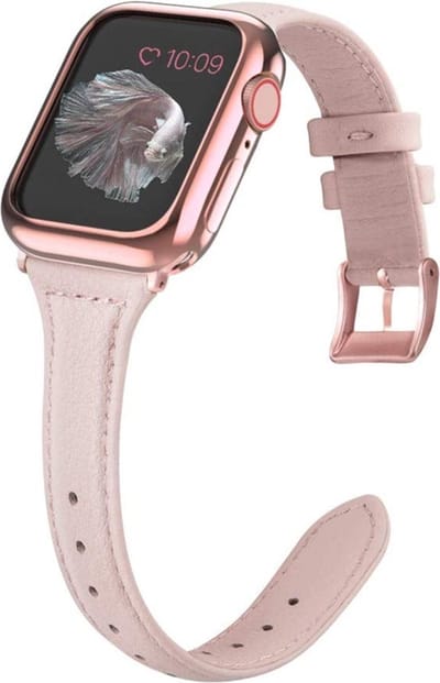 Leren bandje - geschikt voor Apple Watch 1/2/3/4/5/6/7/8/9/10/11/ SE (1,2,3) met maat 38 mm / 40 mm / 41 mm en 42 mm (Watch 10/11) - lichtroze