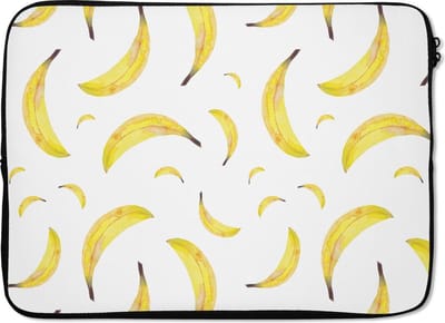 Laptophoes 13 inch - Bananen - Fruit - Wit - Laptop sleeve - Binnenmaat 32x22,5 cm - Zwarte achterkant