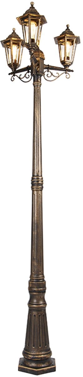 QAZQA new haven - Klassieke Lantaarn - 3 lichts - H 2165 mm - Goud/messing - Buitenverlichting