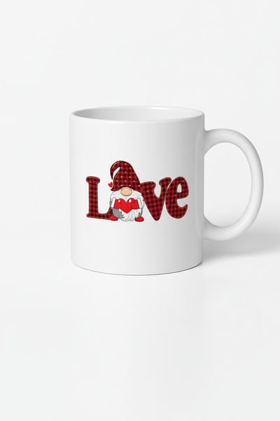Valentijn Love Mok met Kabouter en Rood Plaid Patroon - Uniek Cadeau Liefde