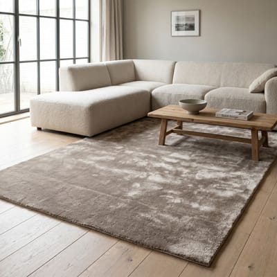 DÉJA Living Vloerkleed 200x290cm - Laagpolig Lichtbruin Tencel - Roke