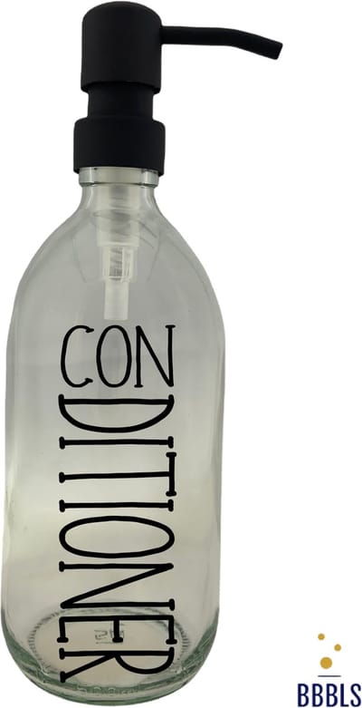 BBBLS® Design Dispenser "Conditioner" | Transparant Kunststof | 500ml | RVS / Metaal Pomp Zwart | Zeeppomp | Zeepdispenser | Zeephouder