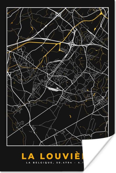 Poster La Louvière - Kaart - Plattegrond - Goud - Stadskaart - 120x180 cm XXL