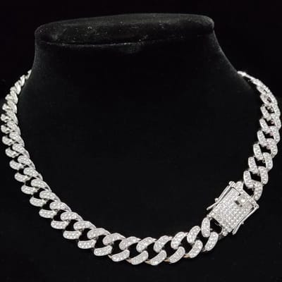 Iced Out Chain - Bust Down Heren Ketting met Diamantjes (Zirkonia) - 50cm - Zilver kleurig - Kettingen Heren - Papa Cadeau Voor Mannen - Vaderdag
