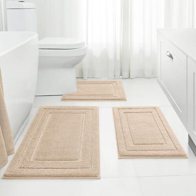 HOMEIDEAS Badkamertapijten sets 3-delig, superzacht en absorberend antislip microvezel toilet badmat met U-vormige (beige)