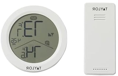 Taylor Digital Wireless Round Indoor Thermometer and Clock, Wireless Distance Sensor, Easy to Read Display for Home, Office, Greenhouse, Nursery and Indoor Spaces, LCD, White