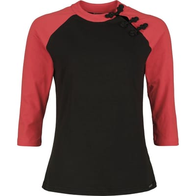 Pussy Deluxe - Rockabilly Shirt met lange mouwen - Asia Dreams Oriental 3/4 Longsleeve - S tot XXL - voor Vrouwen - zwart-rood