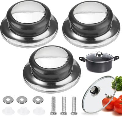 Set van 3 Universele Dekselgrepen – Vervangbare Potdeksel Knoppen voor Glazen Deksel, Inclusief Schroeven, Hittebestendig, Voor Pannen, Kettles en Koekenpannen