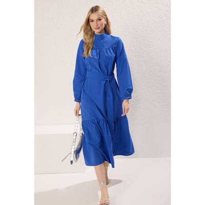 Dames blauwe rechte lange casual/dagelijkse relaxte hijabjurk