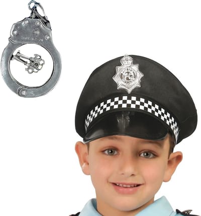 Carnaval verkleed speelgoed politiepet - zwart - voor kinderen - met handboeien