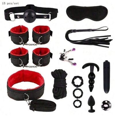 Oneay BDSM bondage 15-delige set, hoogwaardige seksspeelgoedset voor stellen, SM-set voor volwassenen, anale inserter voor man en vrouw, penisring, handboeien bondage SM-set, seksspeelgoed