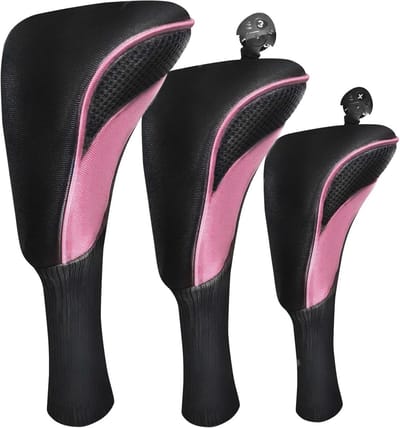 FINGER TEN Golfclub hoofdhoezen voor hout lange sok driver hybride fairway waarde 3/4/5 pack, hoofddeksels met verwisselbaar nr. tag nieuwigheid kleur blauw zwart rood fit hout clubs (roze - 3 stuks)