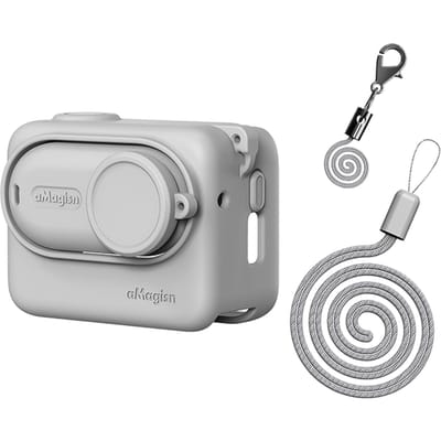 Étui de protection en silicone pour caméra de sport aMagisn avec cordon tour de cou antichoc gris