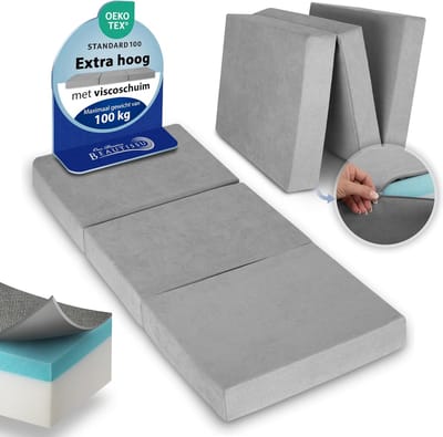 Beautissu VS95 – Premium Opvouwbaar Matras L 80X200cm – Extra Dik 14cm Traagschuim Vouwmatras H3 – Wasbar – Eenvoudig Transport – Grijs