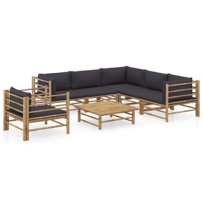 vidaXL - 7-delige - Loungeset - met - donkergrijze - kussens - bamboe