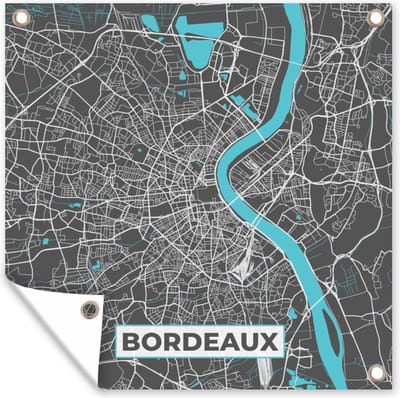 Tuin poster Bordeaux - Frankrijk - Plattegrond - Kaart - Stadskaart - 200x200 cm - Tuindoek