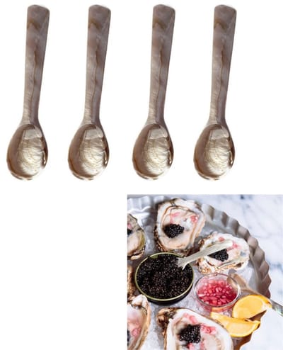 4 stuks - Kaviaarlepel - Schelplepel - Handgemaakte eierlepel - Recte lepel - 12 cm - Roze koffiekleur - Geschikt voor keuken, kleedkamer, badkamer, restaurant