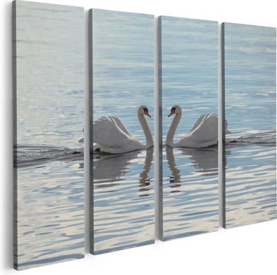 Artaza Canvas Schilderij Vierluik Zwanen Koppel op het Water - 80x60 - Foto Op Canvas - Canvas Print