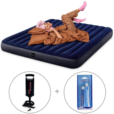 Intex Classic Dura-Beam luchtbed | Tweepersoons | 203 x 183 x 25 cm | Inclusief handpomp + reparatiekit