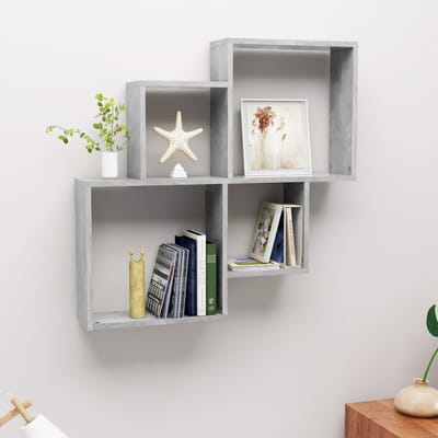vidaXL - Wandschap - kubus - 80x15x78,5 - cm - bewerkt - hout - betongrijs