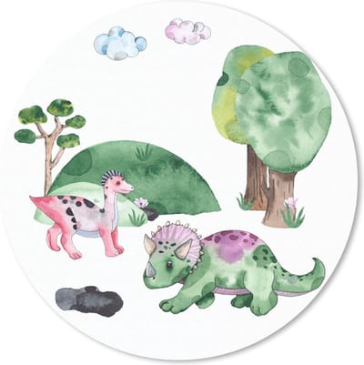 Muismat rond 20x20 cm - Mousepad Kinderkamer - Dinosaurus - Wit - Jongens - Meisjes - Kinderen - Ronde muismatten