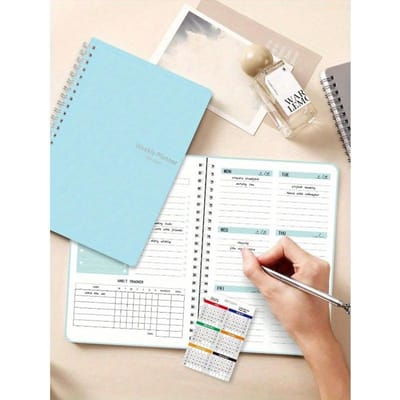 Carnet Planificateur Hebdomadaire Arbres Non Daté Agenda Quotidien à Spirale Planificateur d'Objectifs avec Suivi d'Habitudes Pour Femmes, Fournitures Scolaires, Rentrée Scolaire A5 bleu