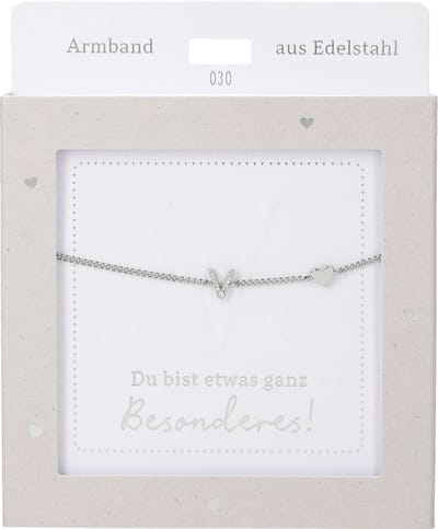 Depesche armband zilver met hartje en letter V - vriendschapssieraad.