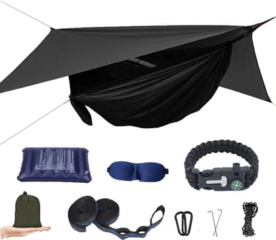 Kampeerhangmat - Reishangmat - Buiten Ontspannen - Met Muggennet - 290x140 cm - Zwart