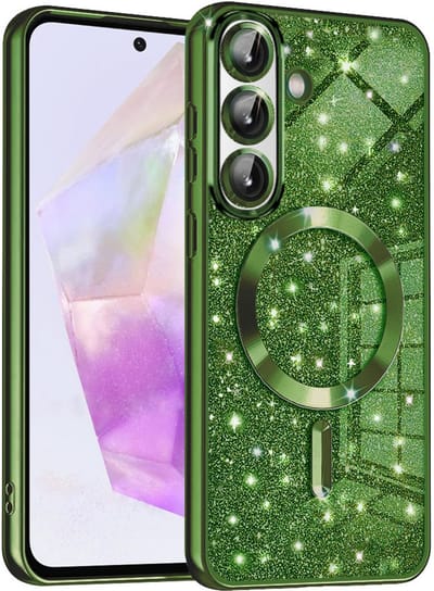 Hoesje geschikt voor Samsung Galaxy A36/A56 - Techsuit Luxury Glitter Back Cover - Geschikt voor MagSafe - Donkergroen