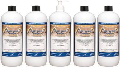 Body & Hair Hamam 1 liter met witte pomp - set van 5 stuks - 2 in 1 voor lichaam en haar - voordeelverpakking