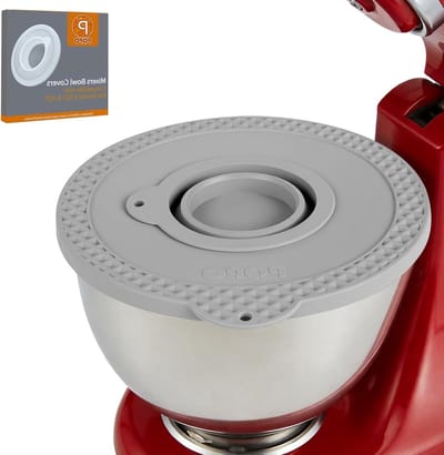 Herbruikbare silicone deksel voor mengkom met vulopening, spetterbescherming en universele pasvorm voor 4.5-5QT mengkommen, grijs