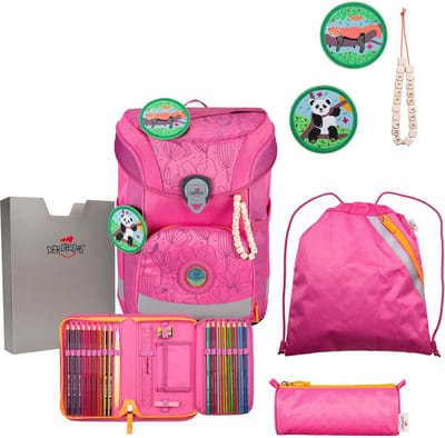 DerDieDas Schooltas ErgoFlex Easy Exklusiv Neon Schulranzenset 5-delig Pink Planet Roze
