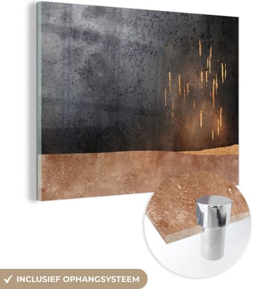 MuchoWow® Glasschilderij 120x90 cm - Schilderij acrylglas - Abstract - Goud - Design - Foto op glas - Schilderijen
