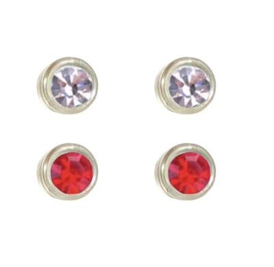 2 paar -Allergievrije oorbellen - Kendra--Wit en Rood 4 mm- Kunststof- Charme Bijoux