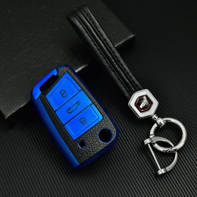Pour Vw Golf 7 Gti Polo T-Cross T-Roc Touran Tiguan Skoda Octavia Rapid Kodiaq Fabia Seat Ibiza Leon Ateca Arona Housse de Boîtier de Clé blue