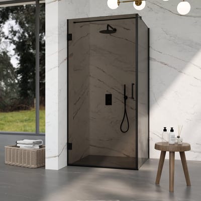 FugaFlow Eccelente Vetro Douchecabine - 80x90x200cm - scharnieren - deurgreep - vlak - rookglas - Mat zwart