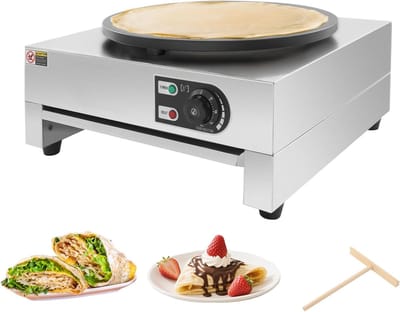 Elektrische Crêpemaker - Pannenkoekenplaat - Lekkere Snacks Maken - Snelle Gelijkmatige Verwarming - 40 cm Diameter - Zilver Zwart