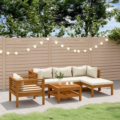 vidaXL - 6-delige - Loungeset - met - crèmekleurige - kussens - massief - acaciahout