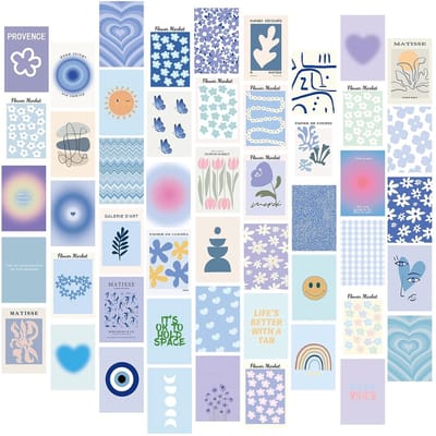 50 Delicate Blauwe Wandcollage Set - Aesthetische Posters voor Tienermeisjeskamer Decor